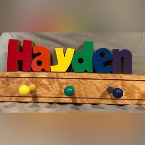 Personalized wooden towel and/or hat holder